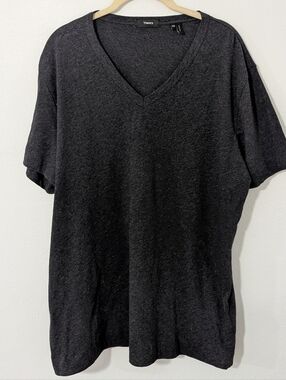 Theory Gaskell V Neck Short Sleeve T Shirt Knit Classic Heathered Gray XXL